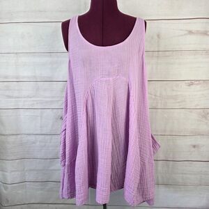 Free People Tunic Top Womens Small Purple Cotton Boho Sleeveless Pocket Flowy